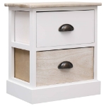 Comodini 2pz Bianco e Naturale 38x28x45cm in Legno di Paulonia