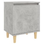 Comodino con Gambe in Legno Massello Grigio Cemento 40x30x50 cm