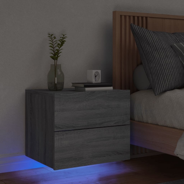 Comodino a Parete con luci LED Grigio Sonoma