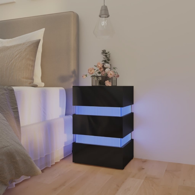 Comodino con LED Nero Lucido 45x35x67 cm in Legno Multistrato