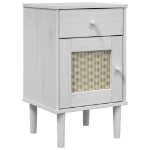 Comodino SENJA Aspetto Rattan Bianco 40x35x65 cm in Legno Pino