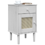 Comodino SENJA Aspetto Rattan Bianco 40x35x65 cm in Legno Pino