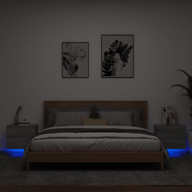 Comodini a Parete con luci LED 2 pz Grigio Sonoma