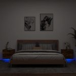 Comodini a Parete con luci LED 2 pz Rovere Fumo