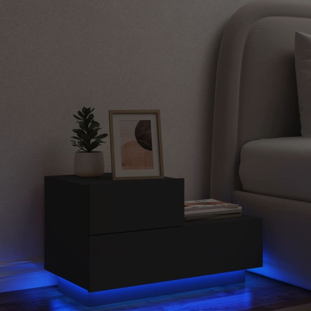 Comodino con Luci LED Nero 70x36x40,5 cm