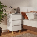 Comodino con Gambe in Legno Massello Bianco Lucido 40x35x69 cm