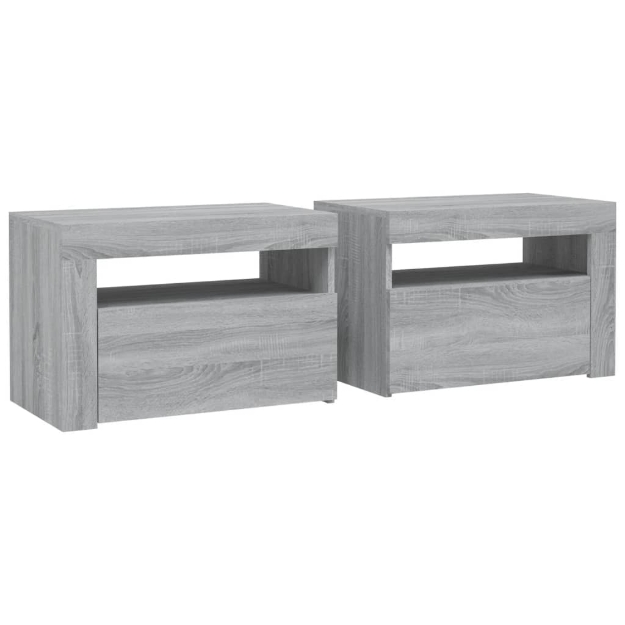 Comodini 2 pz con Luci LED Grigio Sonoma 60x35x40 cm