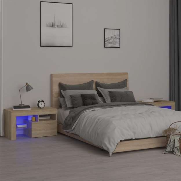 Comodini 2 pz con Luci a LED Rovere Sonoma 70x36,5x40 cm