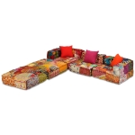 Pouf Modulare a 3 Posti in Tessuto Patchwork