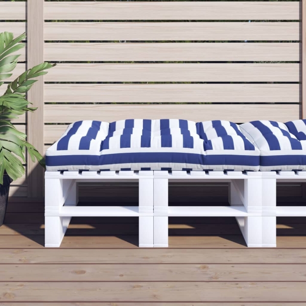 Cuscino per Pallet Strisce Bianche e Blu 120x80x12cm in Tessuto