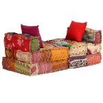 Pouf Modulare a 3 Posti in Tessuto Patchwork