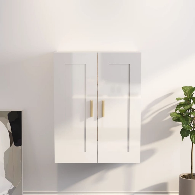 Mobile a Parete Bianco Lucido 69,5x32,5x90 cm Legno Multistrato