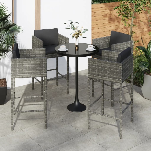 Sgabelli da Bar con Cuscini 4 pz in Polyrattan Grigio