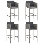 Sgabelli da Bar con Cuscini 4 pz in Polyrattan Grigio