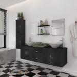 Set Mobili da Bagno 11 pz con Lavabo e Rubinetto Nero