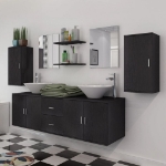 Set Mobili da Bagno 11 pz con Lavabo e Rubinetto Nero