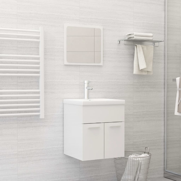 Set Mobili da Bagno 2 pz Bianco Lucido in Legno Multistrato