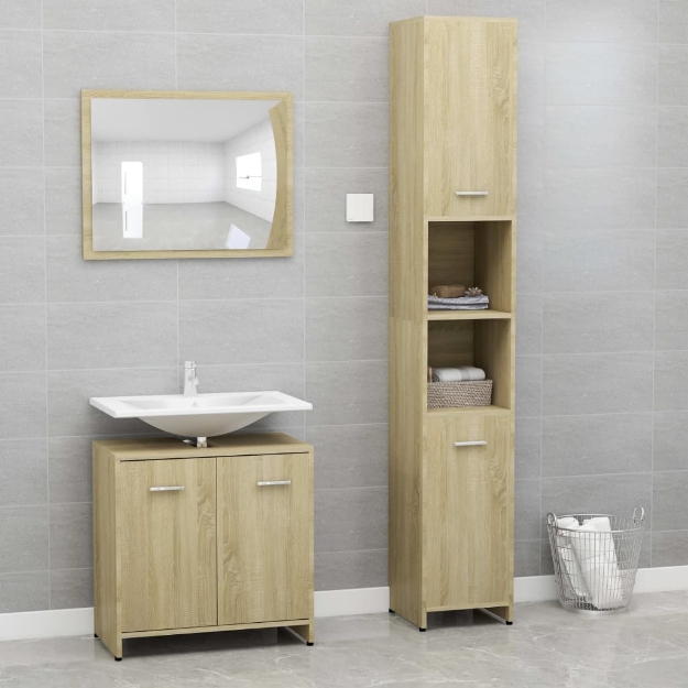 Set Mobili da Bagno 3 pz Rovere Sonoma in Truciolato