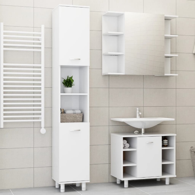 Set Mobili da Bagno 3 pz Bianco in Truciolato