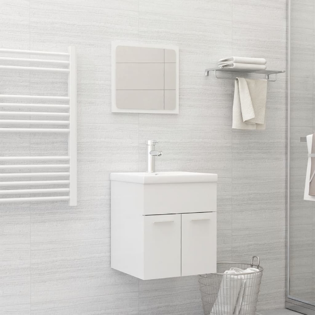 Set Mobili da Bagno Bianco Lucido in Truciolato