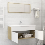 Set Mobili da Bagno Bianco e Rovere Sonoma in Truciolato