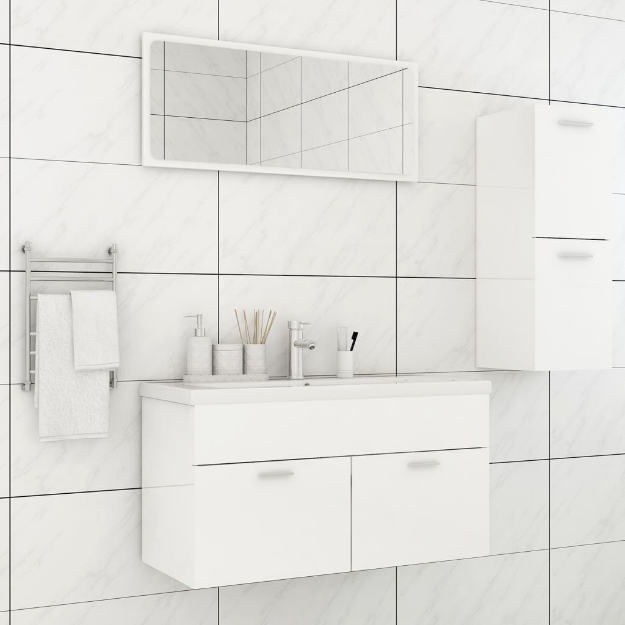 Set Mobili da Bagno Bianco Lucido in Truciolato