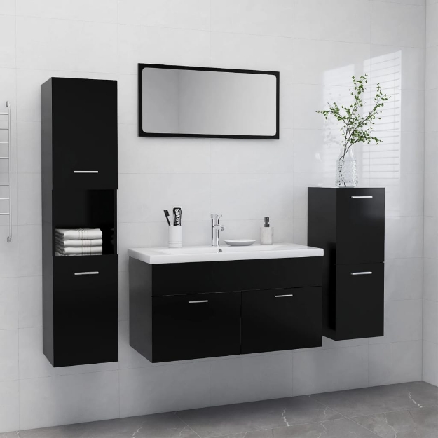 Set Mobili da Bagno Nero in Legno Multistrato