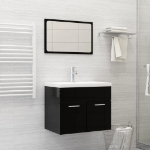 Set Mobili da Bagno Nero Lucido in Legno Multistrato