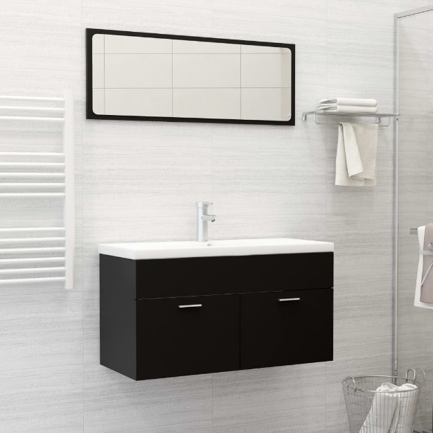 Set Mobili da Bagno Nero in Legno Multistrato