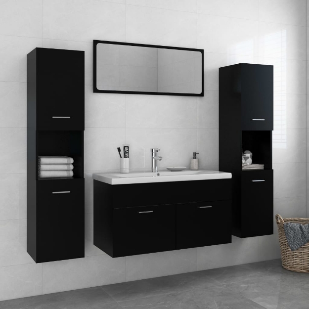 Set Mobili da Bagno Nero in Legno Multistrato