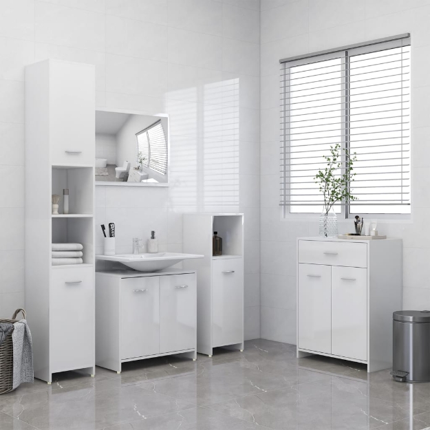 Set Mobili da Bagno 4 pz Bianco Lucido