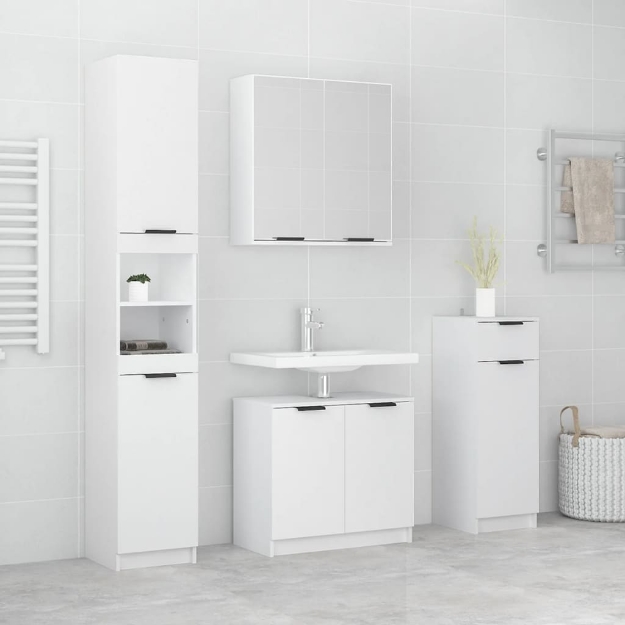 Set di Mobili da Bagno 4 pz Bianco in Legno Multistrato