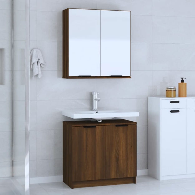 Set Mobili da Bagno 2 pz Rovere Marrone in Legno Multistrato