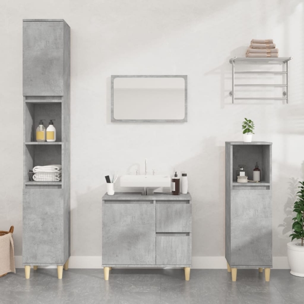 Set di Mobili da Bagno 3 pz Grigio Cemento in Legno Multistrato