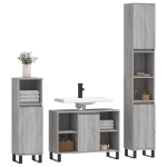 Set Mobili da Bagno 3 pz Grigio Sonoma in Legno Multistrato