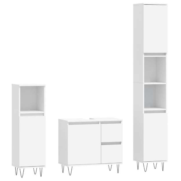 Set Mobili da Bagno 3 pz Bianco in Legno Multistrato