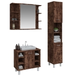 Set Mobili da Bagno 3 pz Rovere Fumo in Legno Multistrato