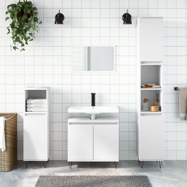 Set Mobili da Bagno 3 pz Bianco in Legno Multistrato