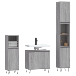 Set Mobili da Bagno 3 pz Grigio Sonoma in Legno Multistrato