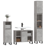 Set Mobili da Bagno 3 pz Grigio Cemento in Legno Multistrato