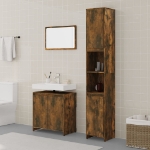 Set Mobili da Bagno 3 pz Rovere Fumo in Legno Multistrato