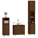 Set Mobili da Bagno 3 pz Rovere Marrone in Legno Multistrato