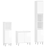 Set Mobili da Bagno 3 pz Bianco Lucido in Legno Multistrato