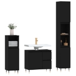 Set Mobili da Bagno 3 pz Nero in Legno Multistrato