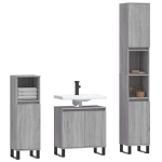 Set Mobili da Bagno 3 pz Grigio Sonoma in Legno Multistrato