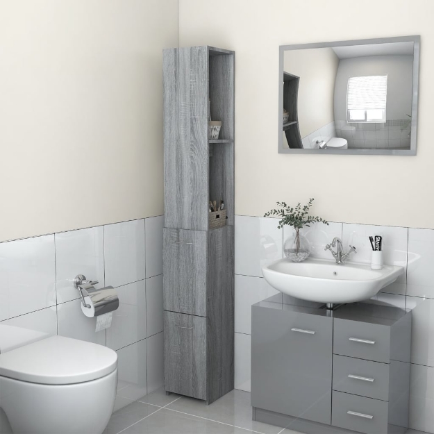 Armadietto Bagno Grigio Sonoma 25x26,5x170 cm Legno Multistrato