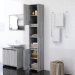 Armadio Bagno Rovere Grigio 30x30x183,5cm Legno Ingegnerizzato