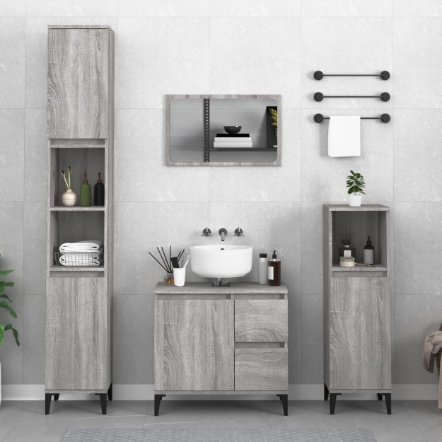 Armadietto Bagno Grigio Sonoma 30x30x100cm in Legno Multistrato