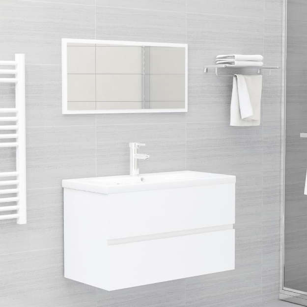 Set Mobili da Bagno 2 pz Bianco in Legno Multistrato