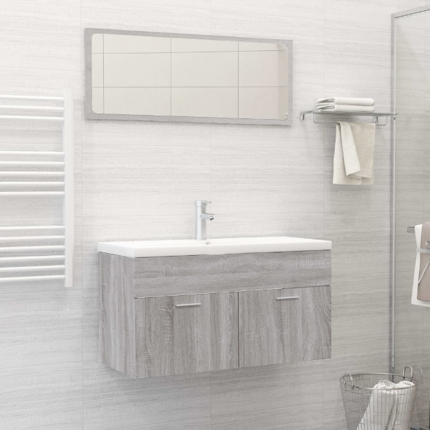 Set Mobili da Bagno 2 pz Grigio Sonoma in Legno Multistrato